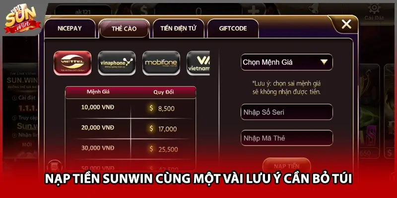 Nạp tiền Sunwin cùng một vài lưu ý cần bỏ túi