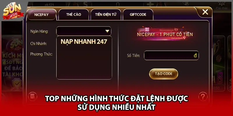 Top những hình thức đặt lệnh được sử dụng nhiều nhất